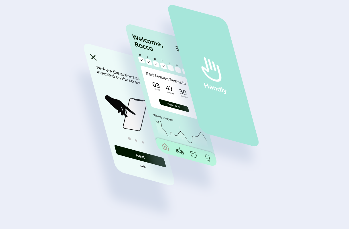 Handly screen designs on mockup phones