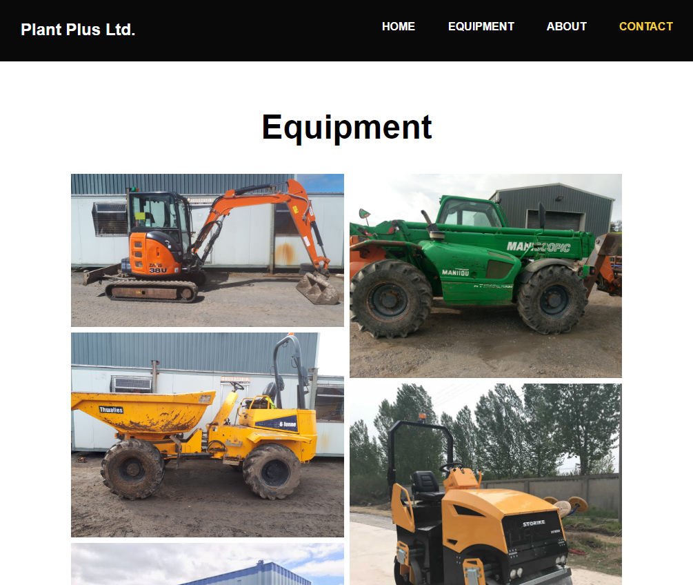 Screenshot of Plant Plus Ltd. equipment section.